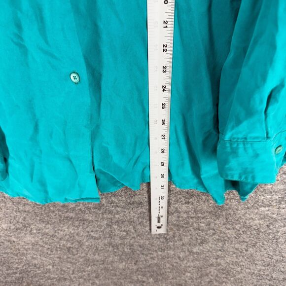 Clio II Shirt Women 3X Plus Blue Button Up Silk Long Sleeve Collared Pockets - Picture 5 of 6
